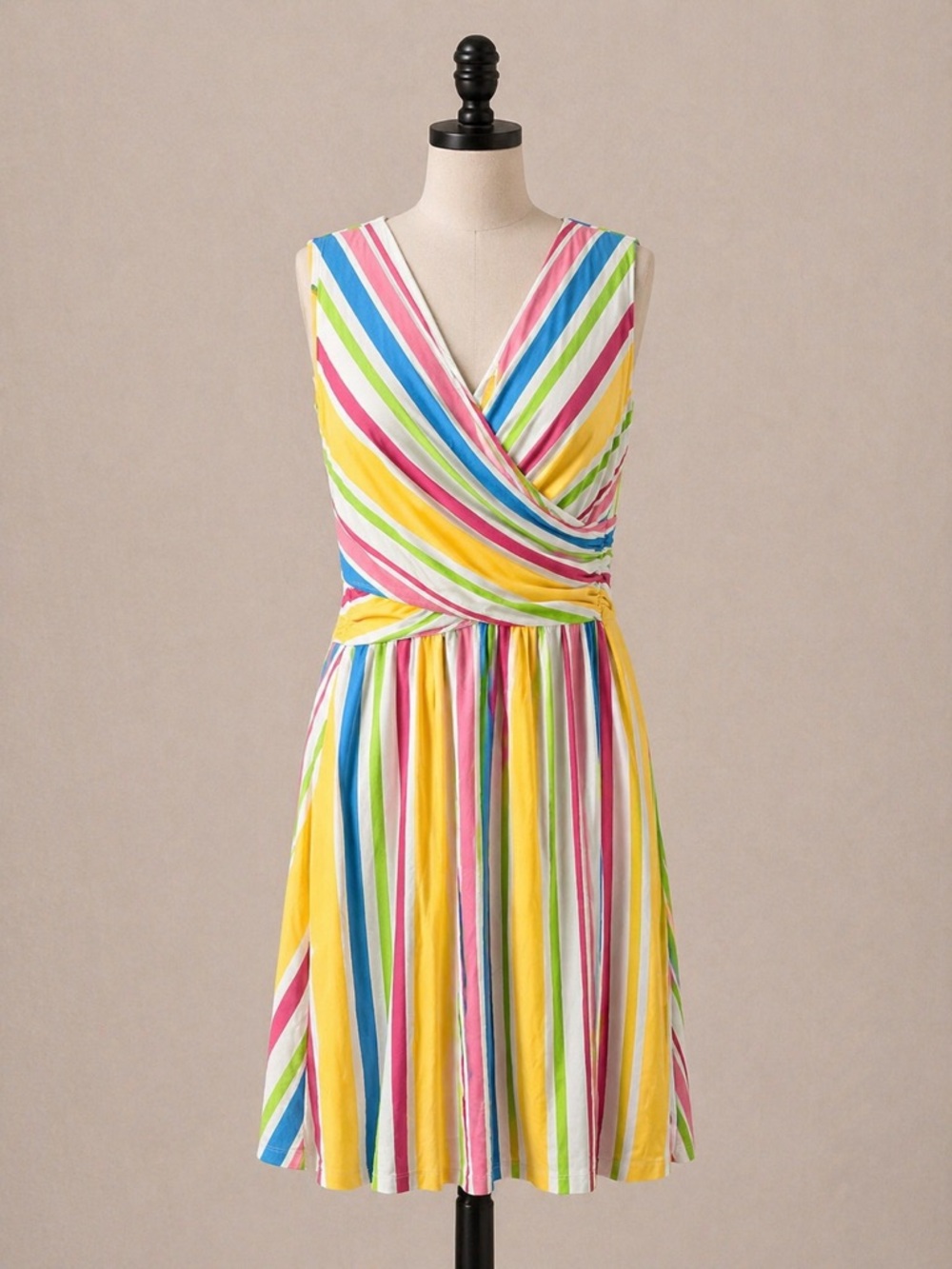 Lands' End Multicolor Striped Sleeveless Wrap Midi Dress